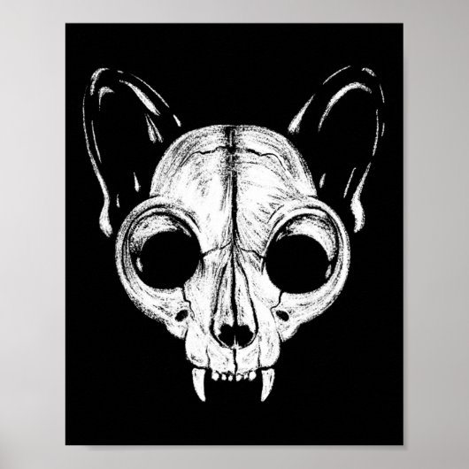 Poster Crème Éffrayant Chat Feline Skull Skeleton Hallowe (Devant)