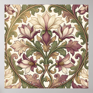 Poster Crème Florale Ornée Violet Victorien 