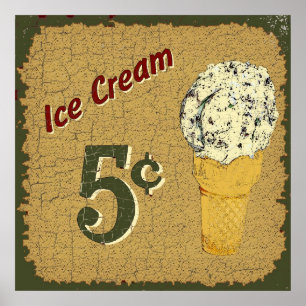 Poster Crème glacée 5 cents