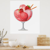 Poster Crème glacée aux fraises (Cuisine)