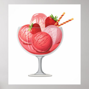 Poster Crème glacée aux fraises