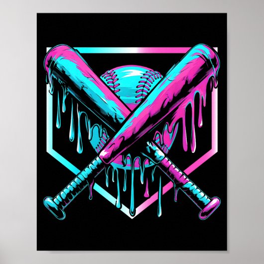 Poster Crème Glacée Baseball Drip Plaque de Base Bats Coo (Devant)