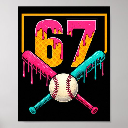 Poster Crème Glacée Baseball Goutte Numéro 67 Joueur 67e (Devant)