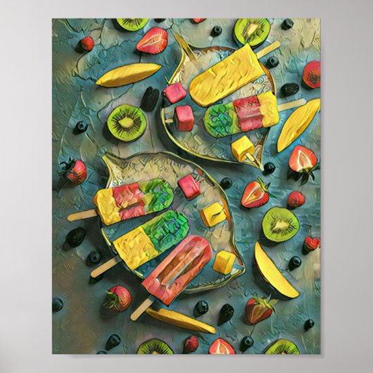 Poster Crème glacée colorée pop fruits (Devant)