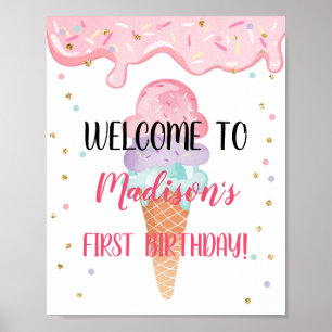 Poster Crème glacée Cone Or rose Anniversaire Bienvenue