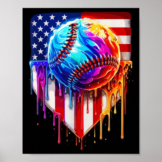 Poster Crème glacée de baseball American Drapeau (Devant)