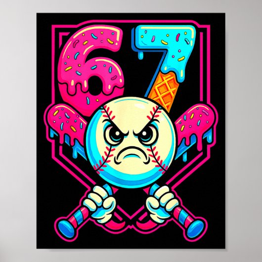 Poster Crème glacée de baseball qui coule Numéro 67 Six S (Devant)