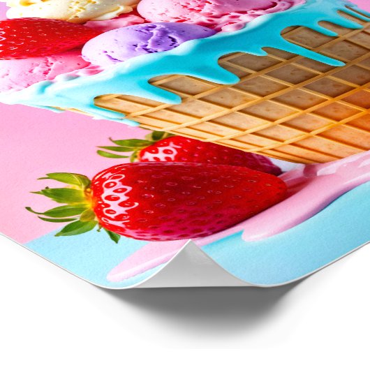 Poster Crème glacée douce aux fraises (Coin)