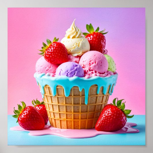 Poster Crème glacée douce aux fraises (Devant)