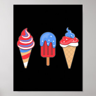 Poster Crème Glacée Drapeau Américain Blanc Rouge Bleu 4 