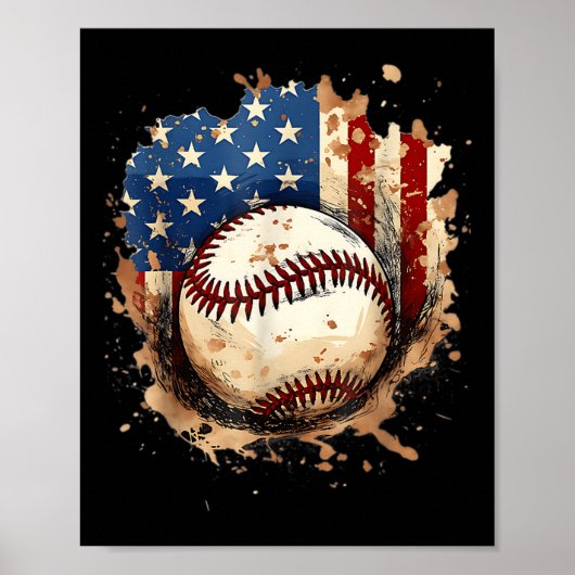 Poster Crème Glacée Drip de Baseball du 4 Juillet Patriot (Devant)