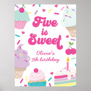 Poster Crème glacée et gâteau Cinq est doux 5e anniversai