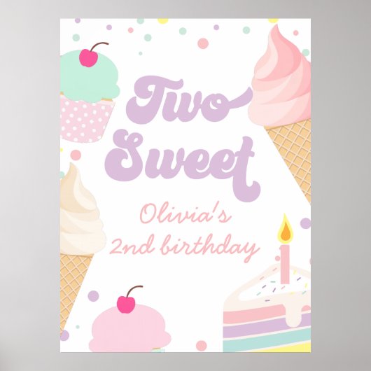 Poster Crème glacée et gâteau Deux douces 2e anniversaire (Devant)