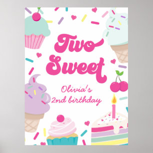 Poster Crème glacée et gâteau Deux douces 2e anniversaire