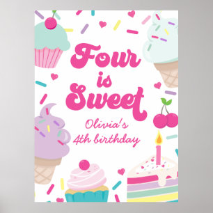 Poster Crème glacée et gâteau quatre est doux 4e annivers