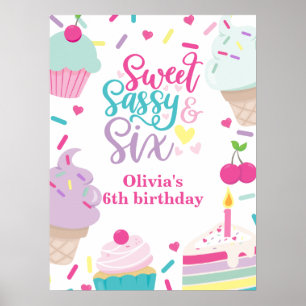 Poster Crème glacée et gâteau sucré Sassy Six 6e annivers