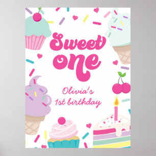 Poster Crème glacée et gâteau sucré Un 1er anniversaire
