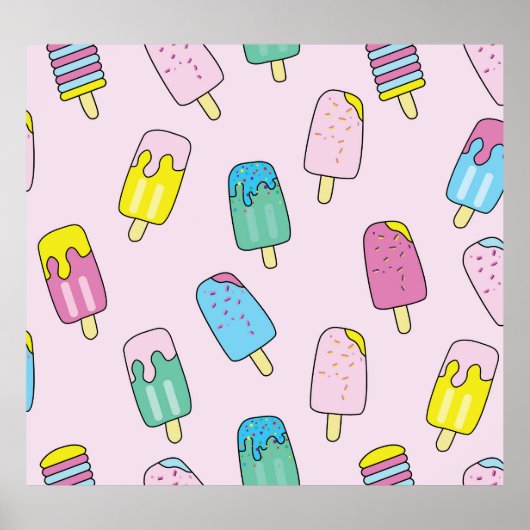 Poster Crème glacée mignonne : motif de fruits. (Devant)