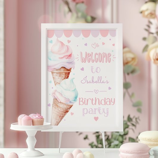 Poster crème glacée moderne fille anniversaire bienvenue