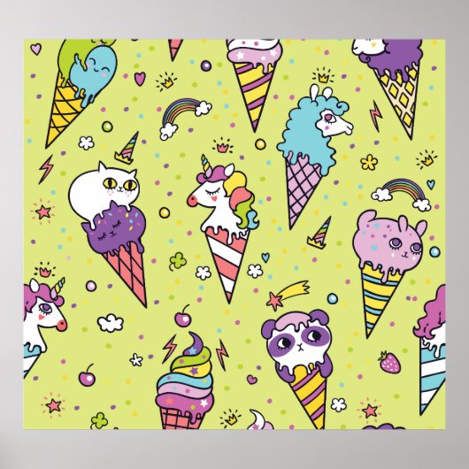 Poster Crème glacée Pop Cute : Motif animal (Devant)