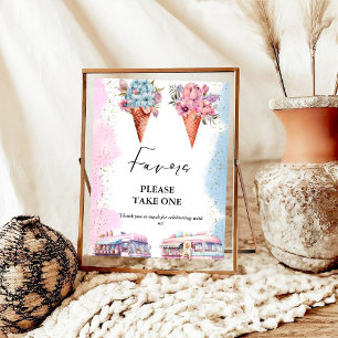 Poster Crème glacée rose et bleu baby shower Symbole préf