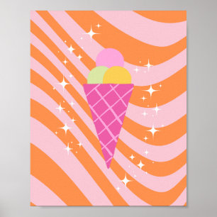 Poster Crème glacée rose et orange, Crème glacée Art, Pre