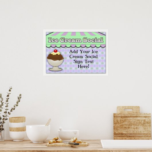 Poster Crème glacée sociale, violet/vert rayure Sundae (Cuisine)