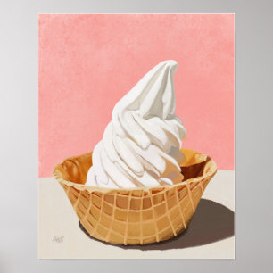 Poster Crème glacée Vanille en Waffle Cone Bowl Art Impri