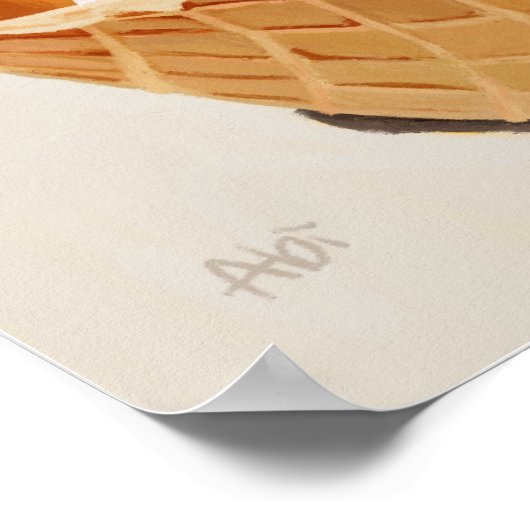 Poster Crème glacée Vanille en Waffle Cone Bowl Art Impri (Coin)