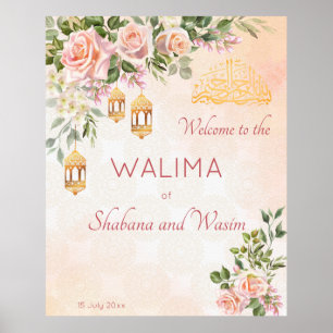 Poster crème pastel rose lanternes marocaines bienvenue