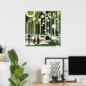 Poster Crème vert olive Géométrique Forêt de pingouins Ré (Bureau à domicile)