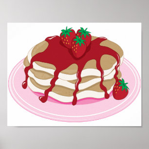Poster Crêpes aux fraises Nourriture sucrée du petit-déje