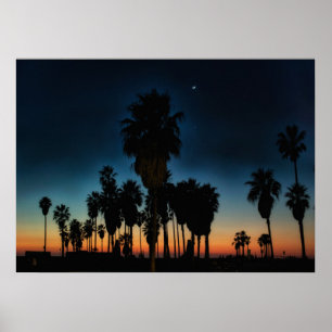 Poster Crescent Moon And One Star On Sunset