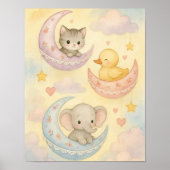 Poster Crescent Moon Baby Animals Baby Girl Nursery (Devant)
