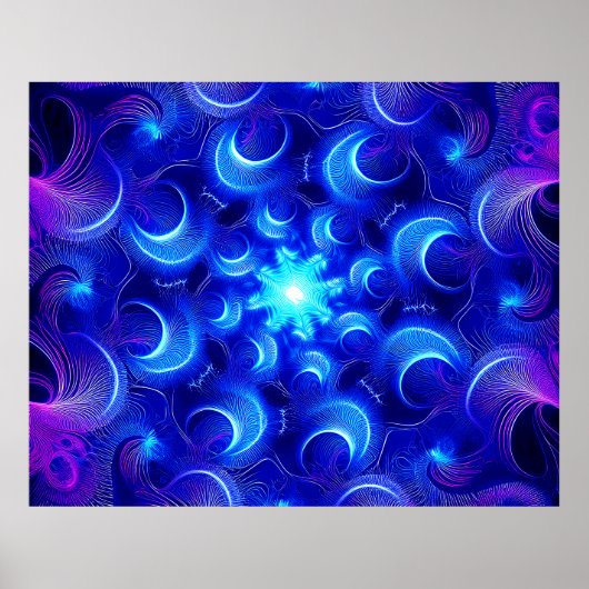 Poster Crescent Moon Blue Fractals (Devant)