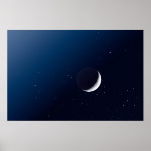 Poster Crescent Moon et Dark Side Indigo Sky Stars