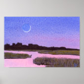 Poster Crescent Moon Marsh & Heron (Devant)