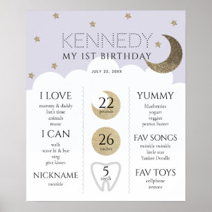 Poster Crescent Moon & Stars Lilac 1er anniversaire Jalon