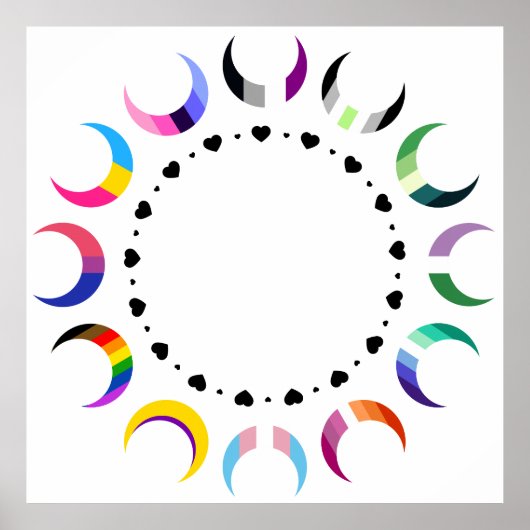 Poster Crescent Pride Lunes et Coeurs Noirs (Devant)