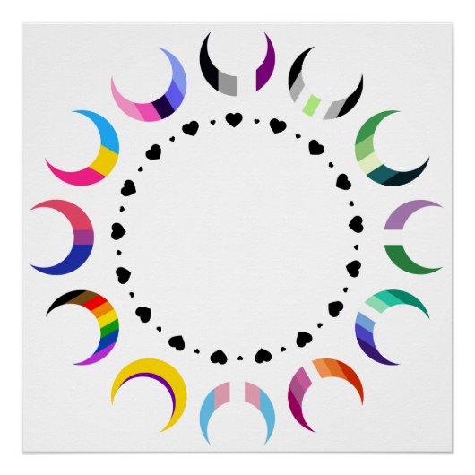 Poster Crescent Pride Lunes et Coeurs Noirs (Devant)
