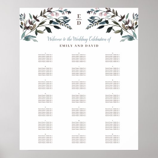 Poster Crest jardin | Blanc | Graphique de sièges alphabé (Devant)