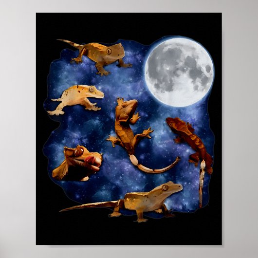 Poster Crested Gecko Moon Retro Reptile Mom Dad Breeder L (Devant)