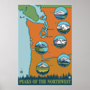 Poster Crêtes du nord-ouest - 5 montagnes différentes