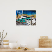 Poster crevette bateau marine art marin (Cuisine)