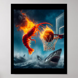 Poster Crevette qui plonge sur un requin Mème de pêche dr