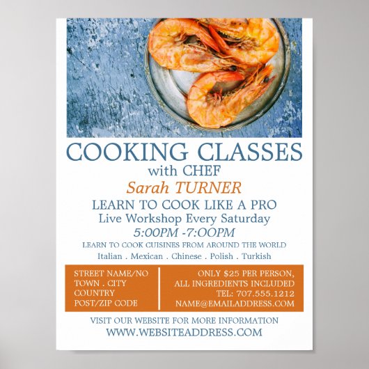 Poster Crevettes de fruits de mer, classes de Cuisines Pu (Devant)