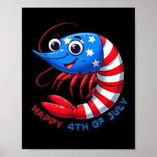 Poster Crevettes Heureuses Célèbrent Le 4 Juillet Enfants