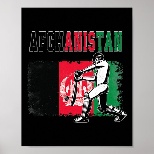 Poster Cricket avec l'équipe du drapeau de l'Afghanistan (Devant)