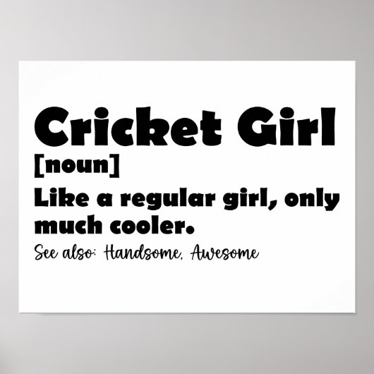 Poster Cricket Girl Drôle Définition Cricket Lover (Devant)