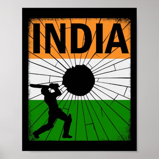 Poster Cricket Inde Avec Drapeau Indien Pinceau Stroke As (Devant)